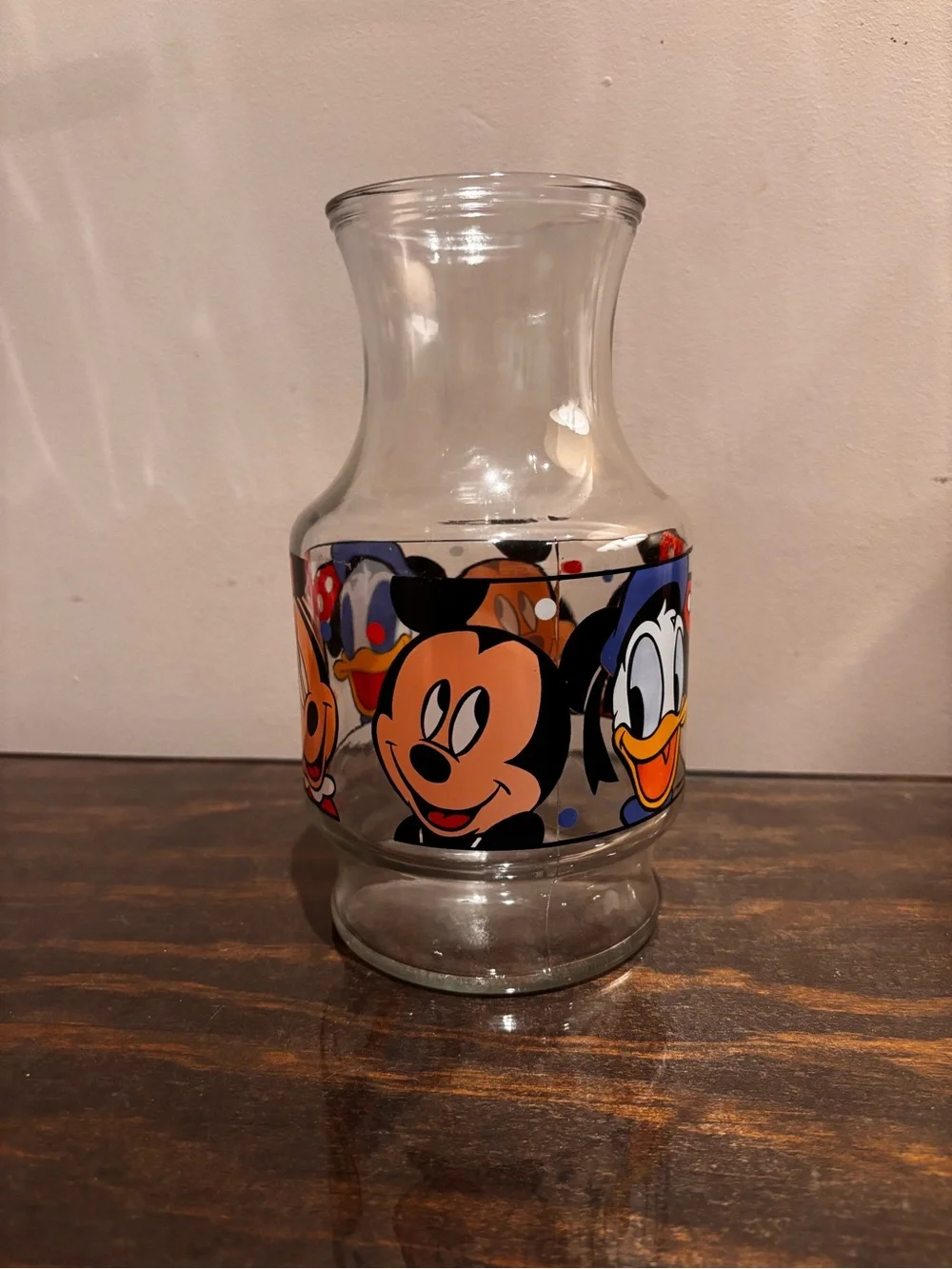 Disney Clear Glass Vase with Mickey, Donald & Friends Multicolor Band
